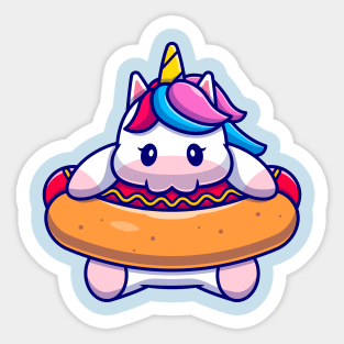 Cute Unicorn Eating Hotdog Cartoon Sticker